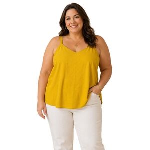 Mod Lusive Camisole Top Women 2X Mustard Yellow V-Neck Crepe Sleeveless Tank
